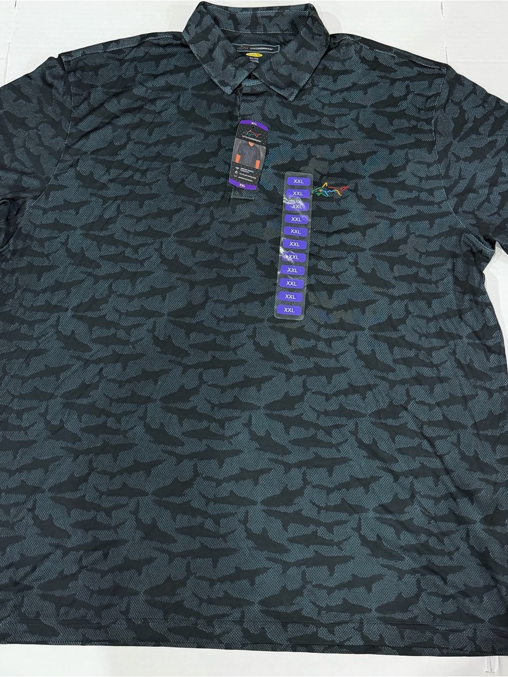 Greg Norman Performance Collection Men's Black and Dark Gray Camo Polo